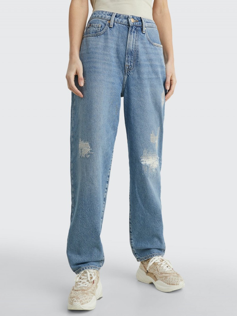 Tommy Hilfiger High Rise Relaxed Balloon Distressed Jeans Dam Blå | 953-LBPRIT