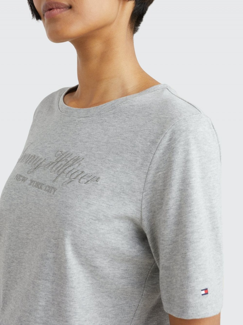 Tommy Hilfiger High Shine Embroidery Organic Bomull T-shirt Dam Grå | 835-QXVPLK