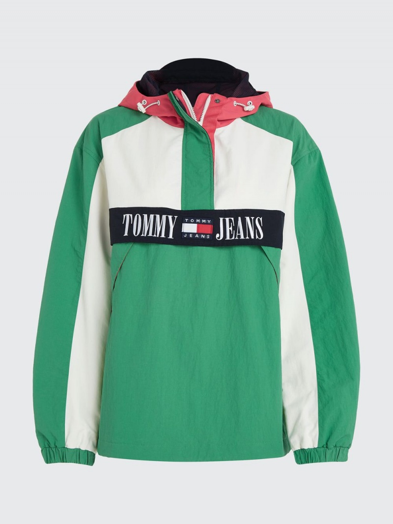 Tommy Hilfiger Hooded Archive Chicago Windbreaker Popover Jackor Dam Gröna Vita | 708-VAXCZJ