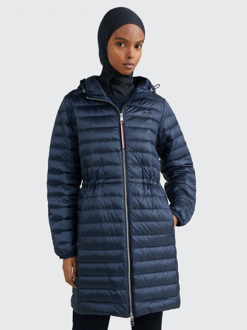 Tommy Hilfiger Hooded Quiltad Down Rockar Dam Marinblå | 749-NRBVLS