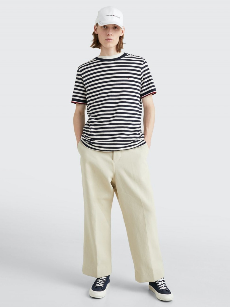 Tommy Hilfiger Horizontal Stripe T-shirt Herr Blå Vita | 410-IDAJQH