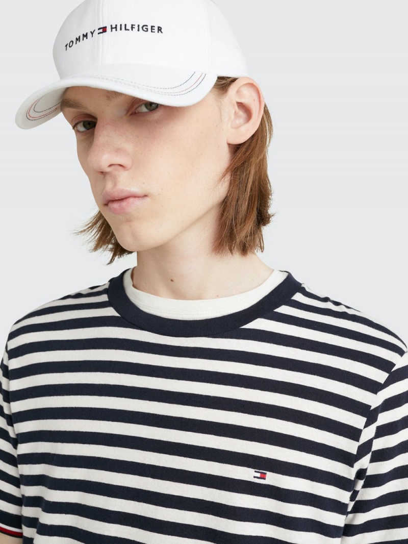 Tommy Hilfiger Horizontal Stripe T-shirt Herr Blå Vita | 410-IDAJQH