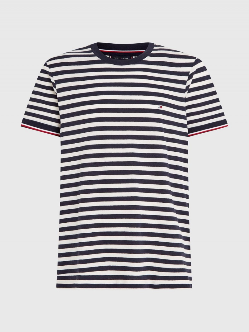 Tommy Hilfiger Horizontal Stripe T-shirt Herr Blå Vita | 410-IDAJQH