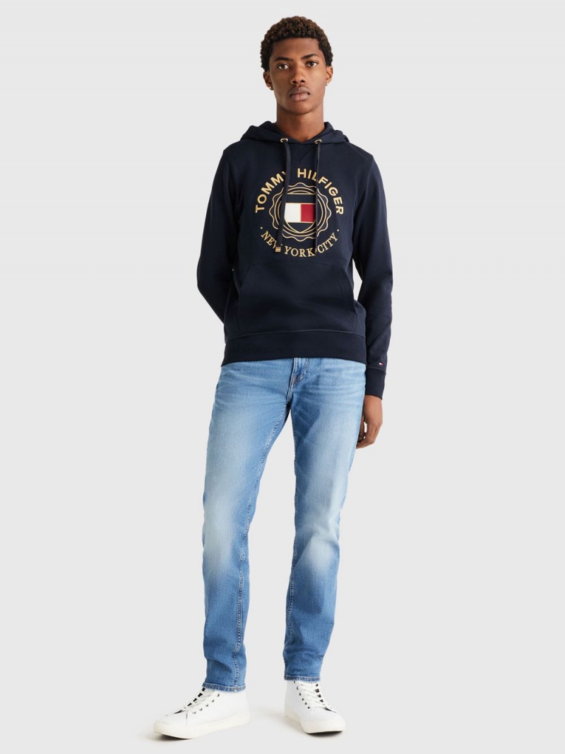 Tommy Hilfiger Icon Gold Hoodie Herr Marinblå | 586-HEVZSU