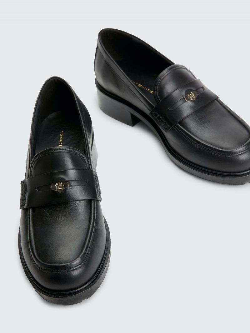 Tommy Hilfiger Iconic Läder Loafers Dam Svarta | 576-IZCXKN