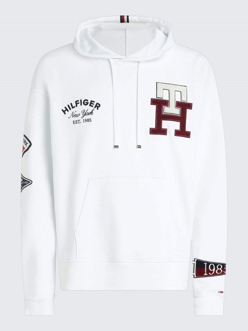 Tommy Hilfiger Icons Multi Badge Back Logo Hoodie Herr Vita | 479-PMFWNA