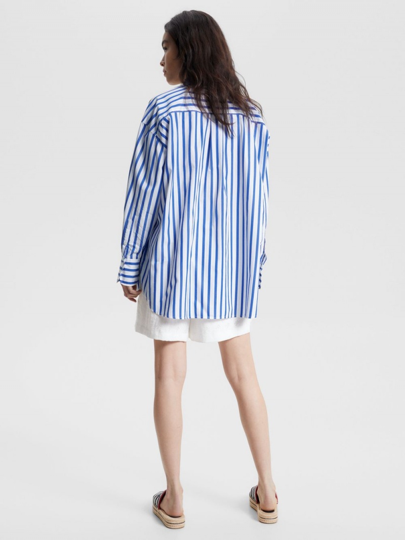 Tommy Hilfiger Icons Stripe Oversized Skjorta Dam Blå | 462-HCIJSA