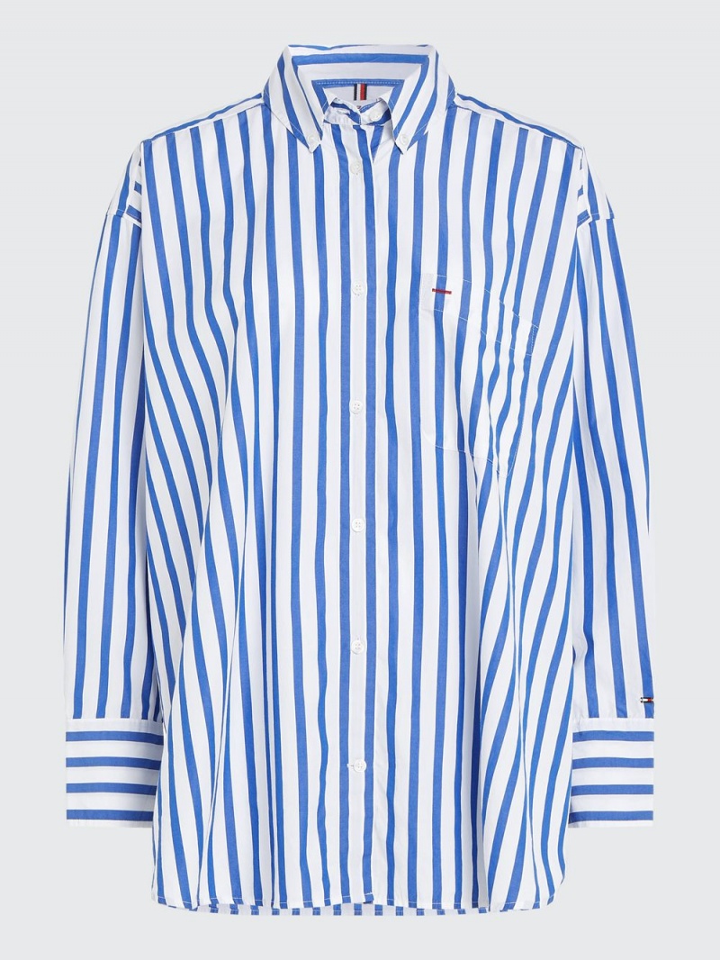 Tommy Hilfiger Icons Stripe Oversized Skjorta Dam Blå | 462-HCIJSA