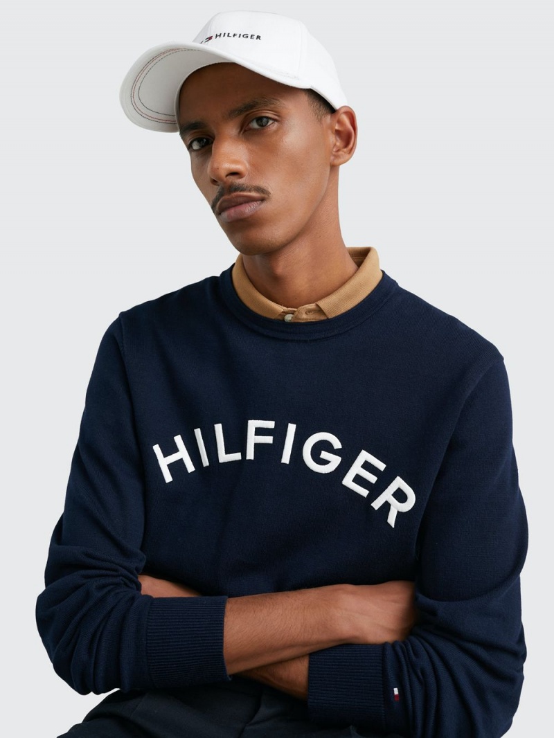 Tommy Hilfiger Intarsia Logo Crew Neck Jumpers Herr Marinblå | 809-XNPALJ