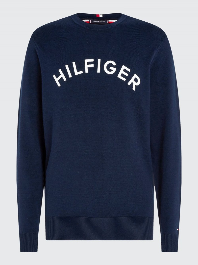 Tommy Hilfiger Intarsia Logo Crew Neck Jumpers Herr Marinblå | 809-XNPALJ