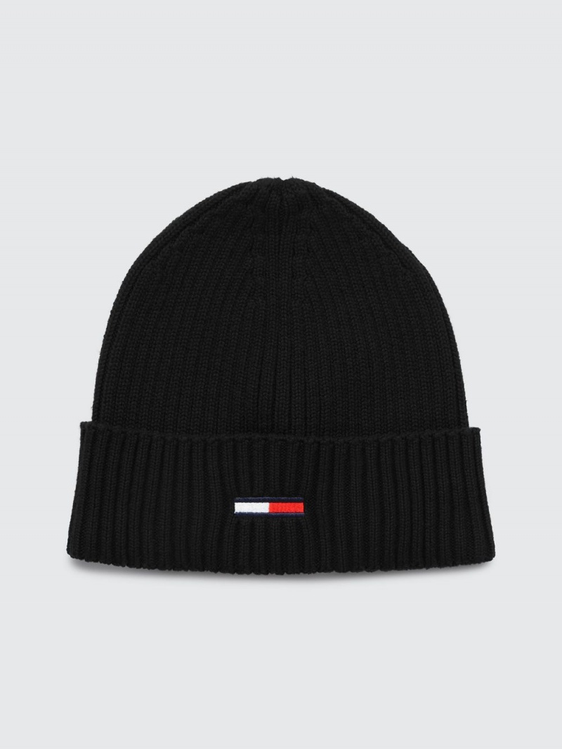 Tommy Hilfiger Jeans Rib Flag Beanie Hatt Herr Svarta | 395-CKIEFU