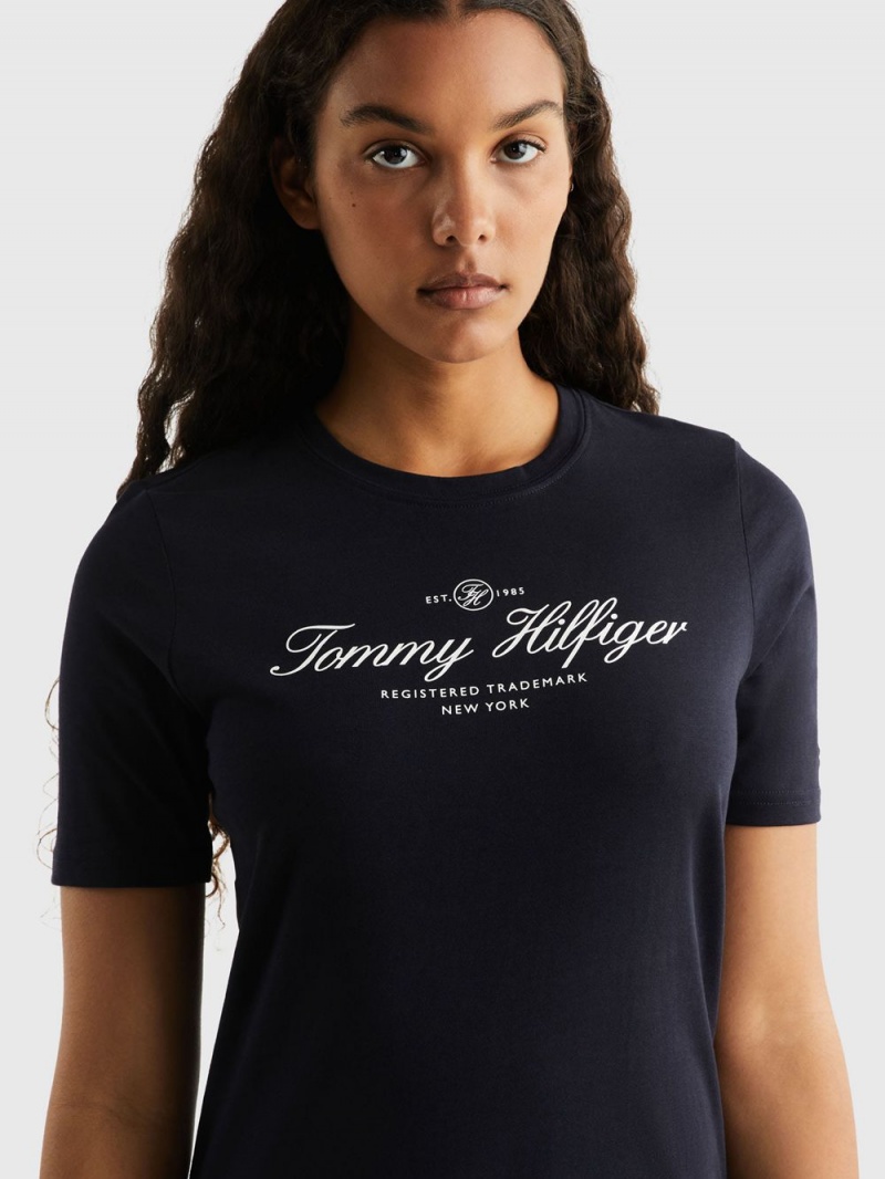 Tommy Hilfiger Korta Script Tee Klänning Dam Marinblå | 413-TXFSQD