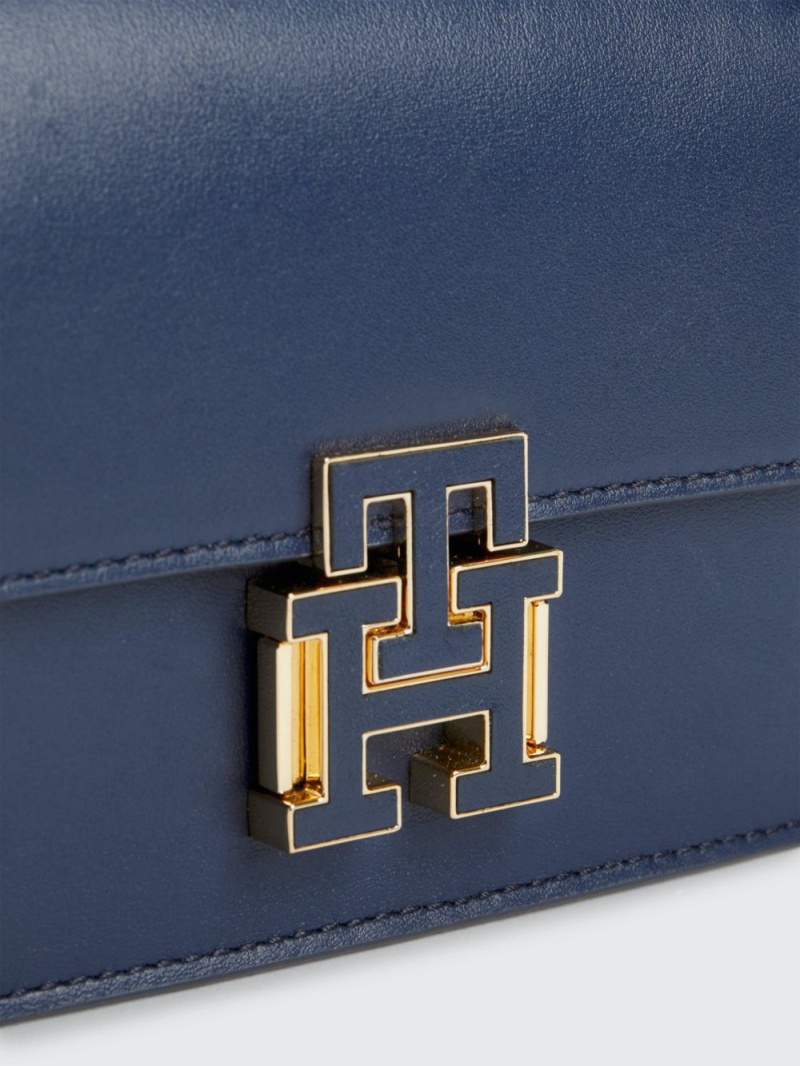 Tommy Hilfiger Läder Push Lock Mini Crossover Väskor Dam Blå | 674-DBSWMO