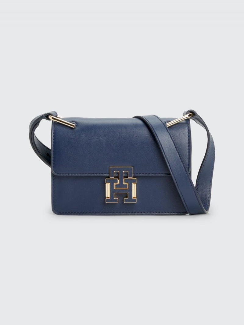 Tommy Hilfiger Läder Push Lock Mini Crossover Väskor Dam Blå | 674-DBSWMO