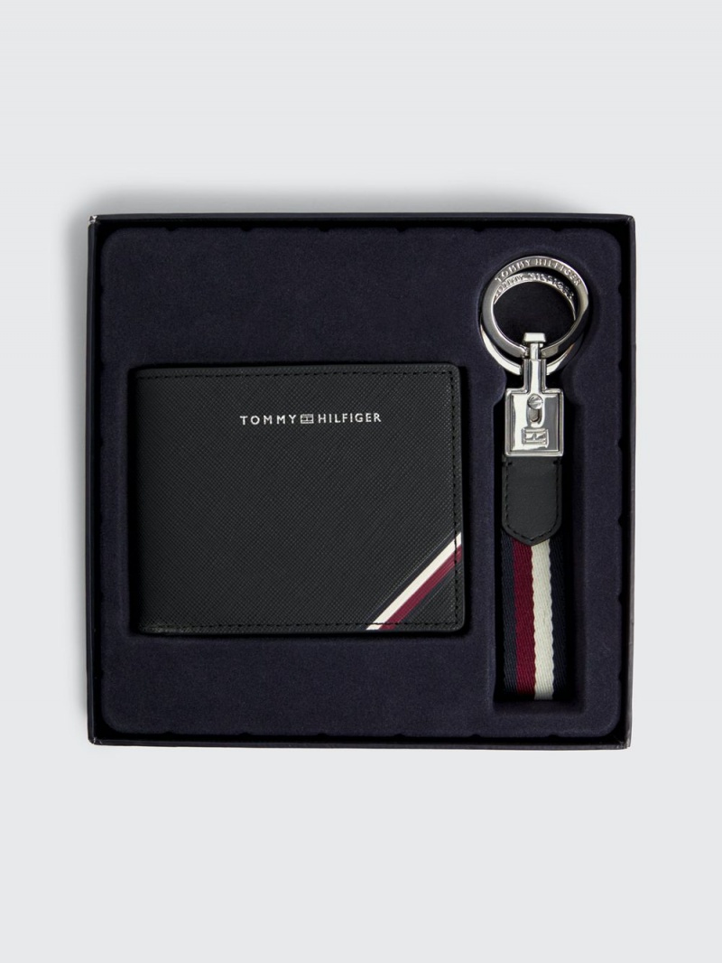 Tommy Hilfiger Läder Small Credit Card And Key Fob Gift Set Plånbok Herr Svarta | 396-JEPFYN