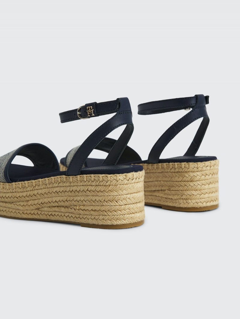 Tommy Hilfiger Läder Woven Flatform Sandaler Dam Blå | 213-ZANBCV