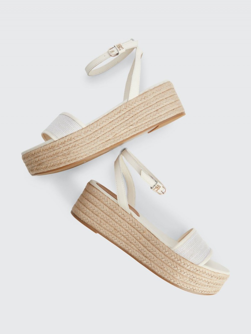 Tommy Hilfiger Läder Woven Flatform Sandaler Dam Vita | 309-GRLATX