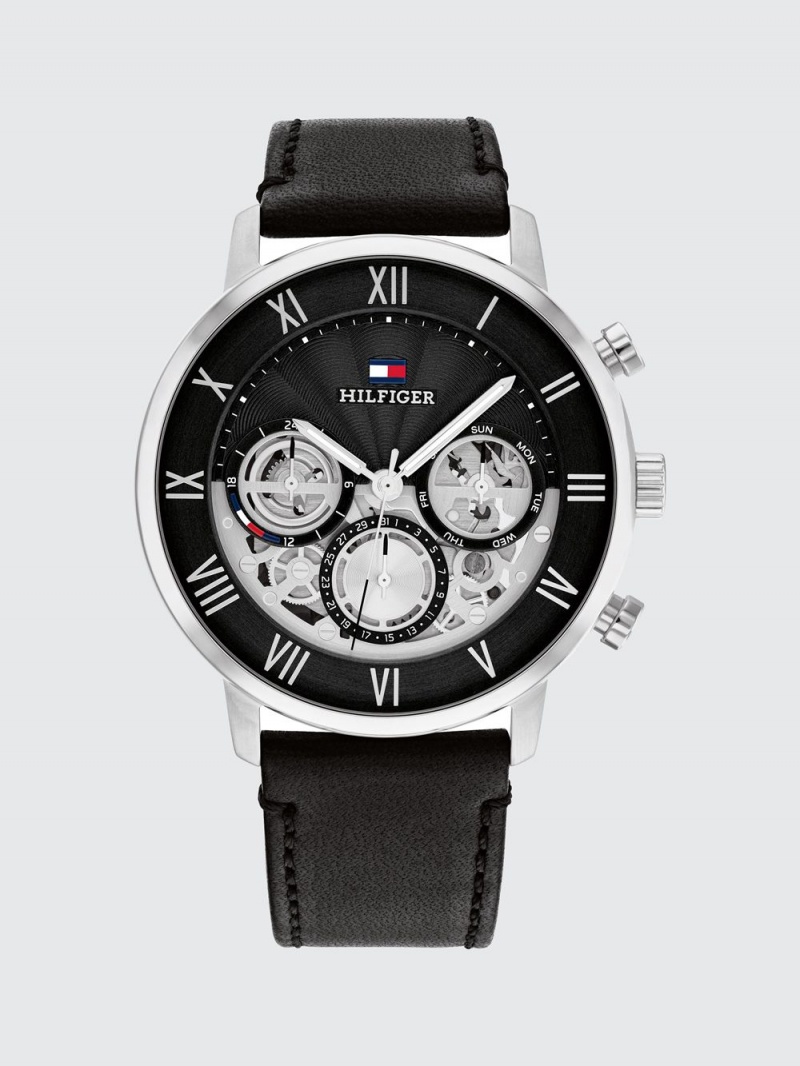 Tommy Hilfiger Legend Black Läder Black Dial Klocka Herr Svarta | 547-ZBQPXT