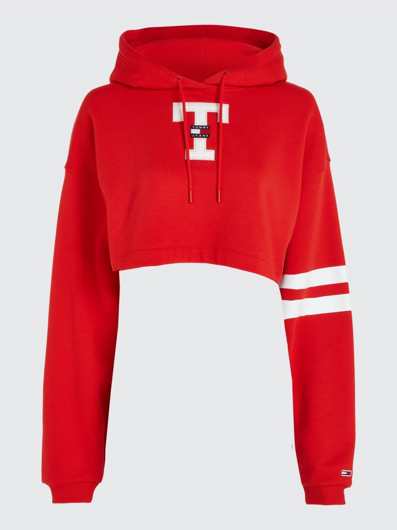 Tommy Hilfiger Letterman Cropped Hoodie Dam Röda | 094-SBMEQG