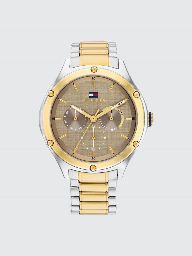 Tommy Hilfiger Lexi Two Tone Stainless Steel Taupe Dial Klocka Dam Guld | 536-SLCUBP