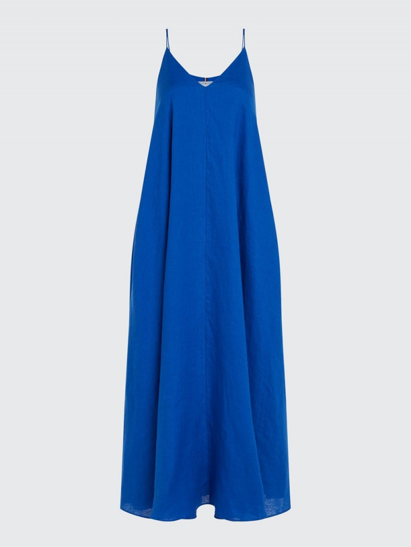 Tommy Hilfiger Linen Relaxed Fit Maxi Klänning Dam Blå | 987-QTRFUW