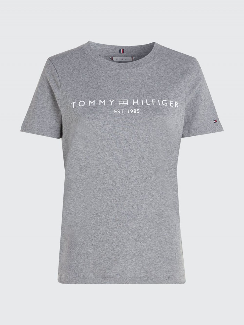 Tommy Hilfiger Logo Crew Neck T-shirt Dam Grå | 362-ZVUYMR