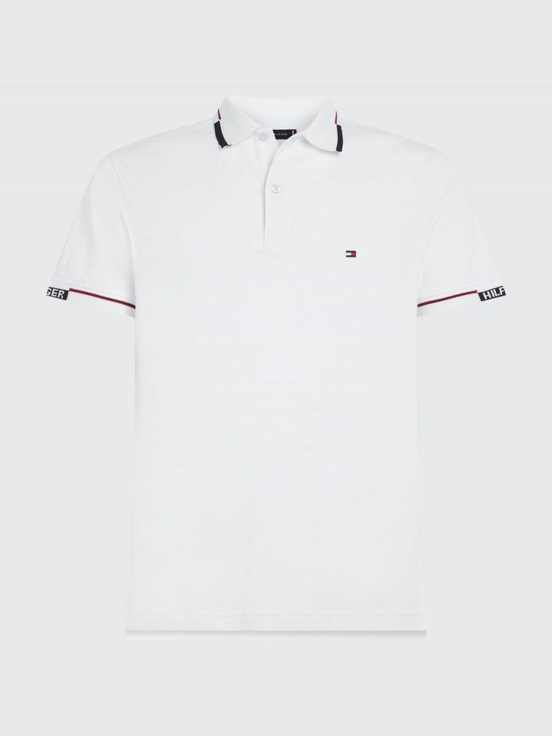 Tommy Hilfiger Logo Cuffs Tipped Slim Fit Piketröja Herr Vita | 643-CYJNKF