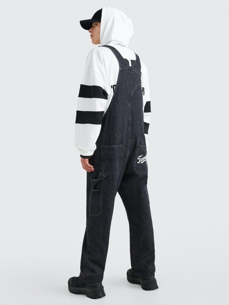 Tommy Hilfiger Logo Denim Dungarees Jeans Herr Svarta | 396-KZOXYM