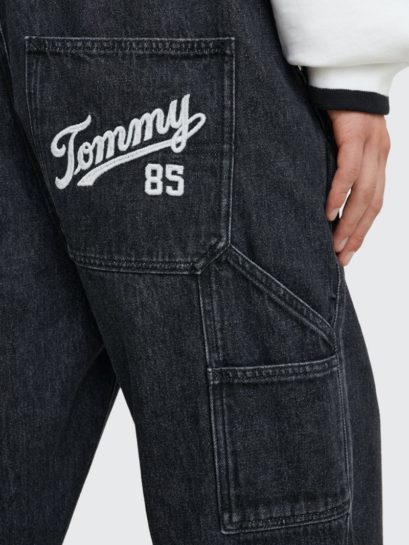 Tommy Hilfiger Logo Denim Dungarees Jeans Herr Svarta | 396-KZOXYM