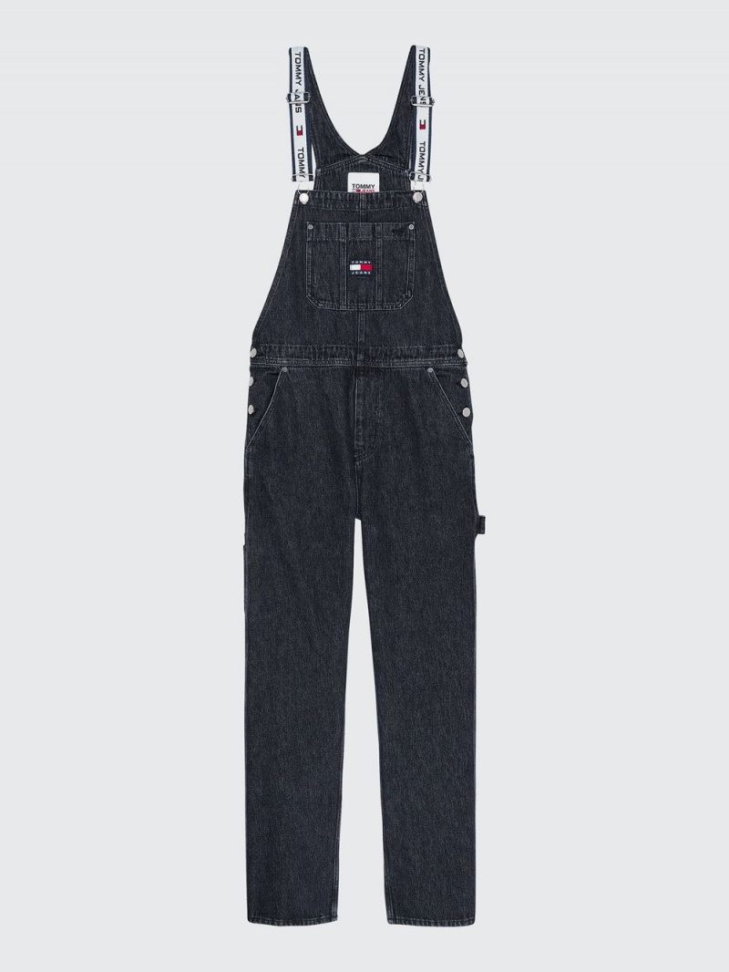 Tommy Hilfiger Logo Denim Dungarees Jeans Herr Svarta | 396-KZOXYM