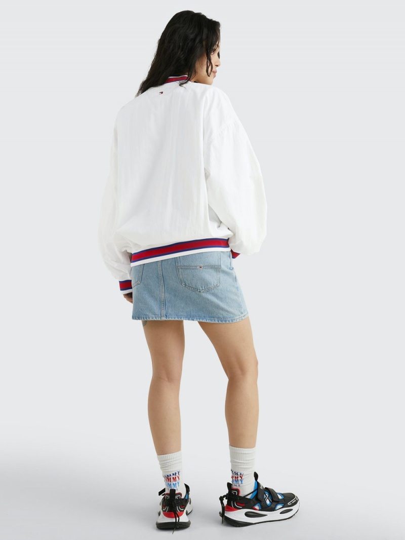 Tommy Hilfiger Logo Dual Gender Varsity Jumpers Dam Vita | 802-MVFUYD