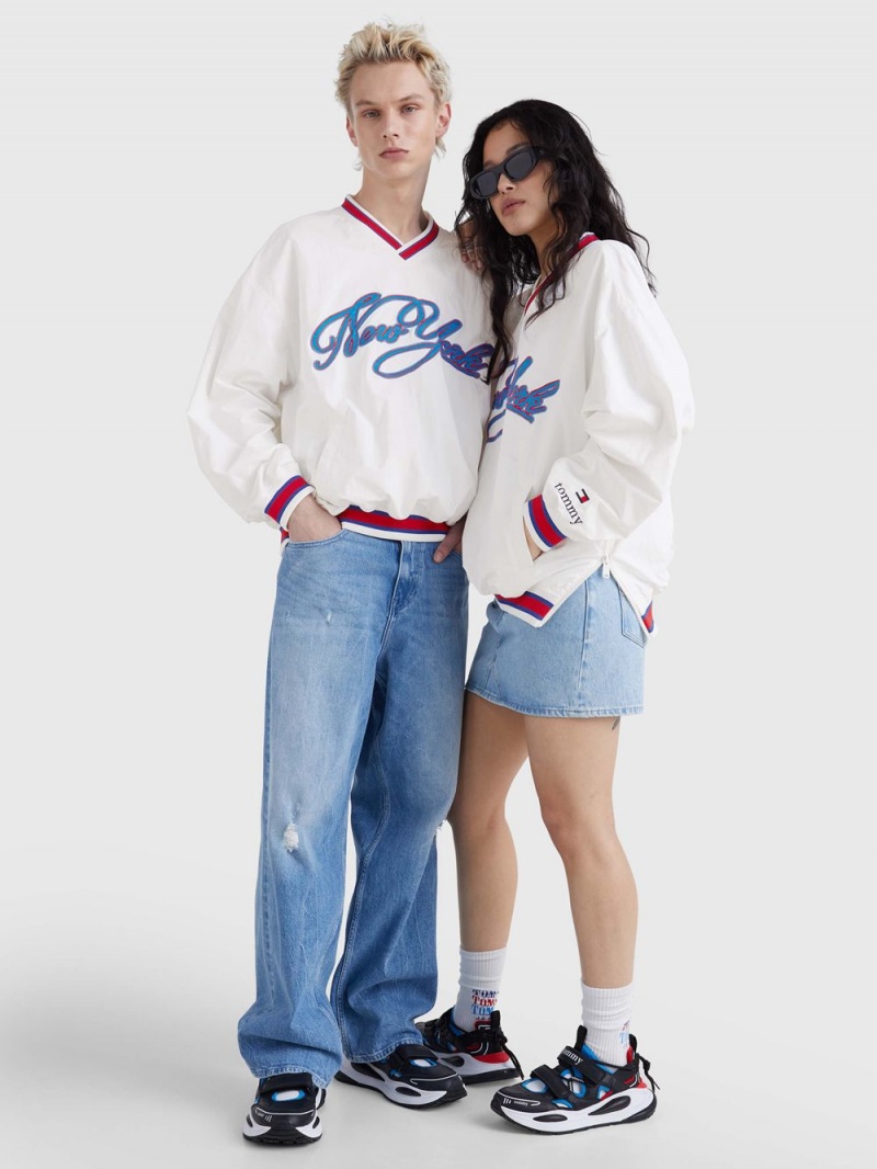 Tommy Hilfiger Logo Dual Gender Varsity Jumpers Dam Vita | 802-MVFUYD