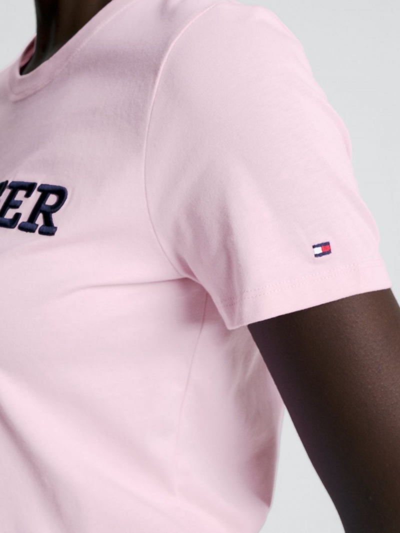 Tommy Hilfiger Logo Embroidery Jersey T-shirt Dam Rosa | 910-FHMDLS