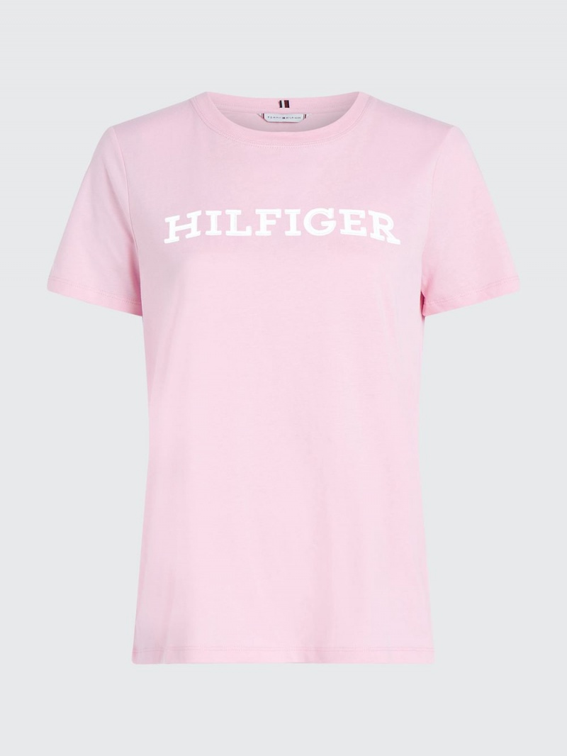 Tommy Hilfiger Logo Embroidery Jersey T-shirt Dam Rosa | 910-FHMDLS