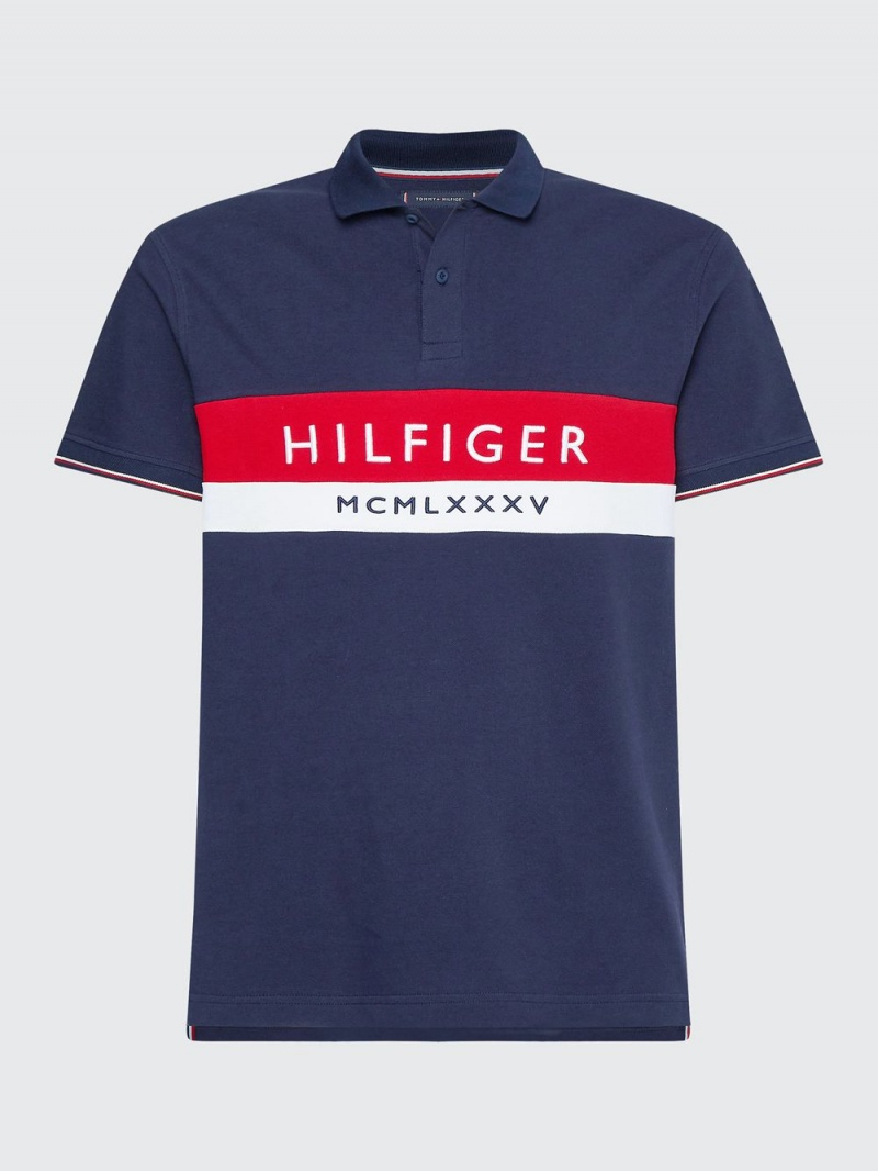 Tommy Hilfiger Logo Embroidery Regular Fit Piketröja Herr Marinblå | 106-IDPVYR