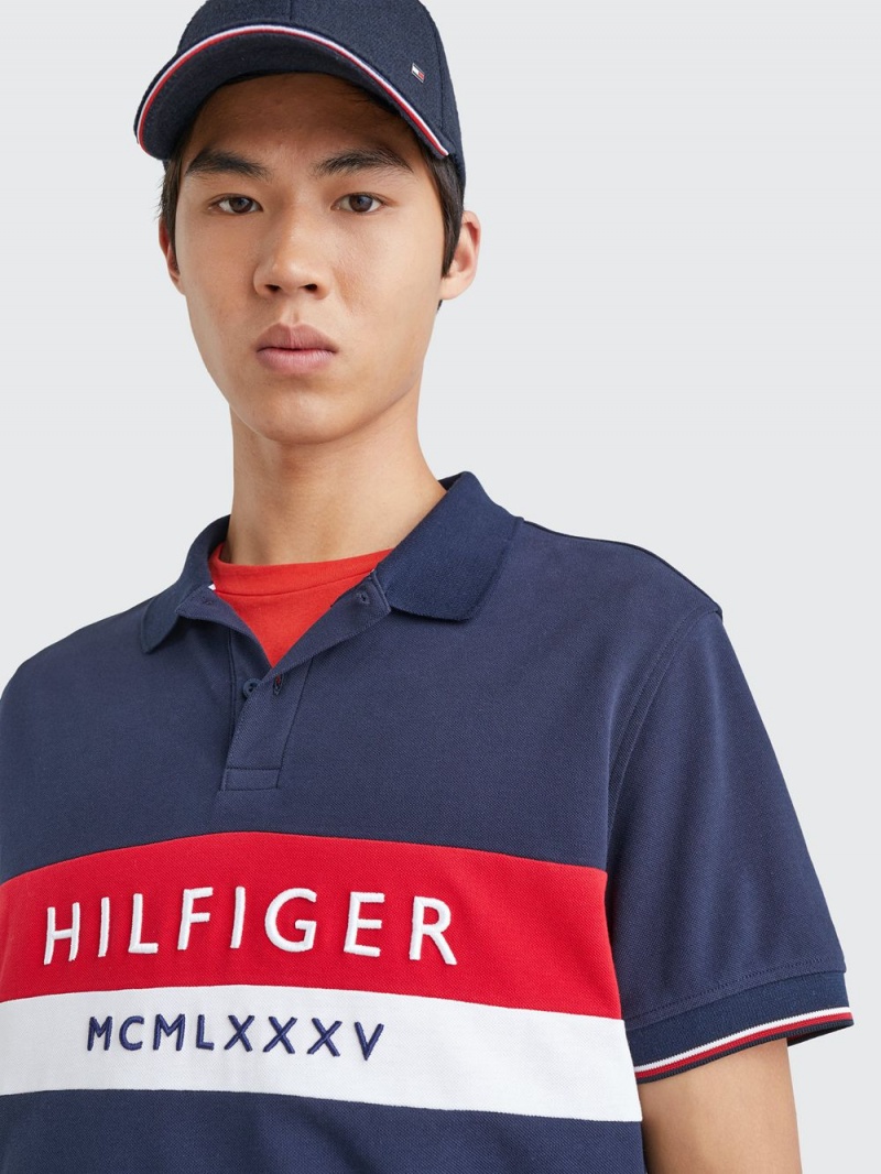 Tommy Hilfiger Logo Embroidery Regular Fit Piketröja Herr Marinblå | 106-IDPVYR