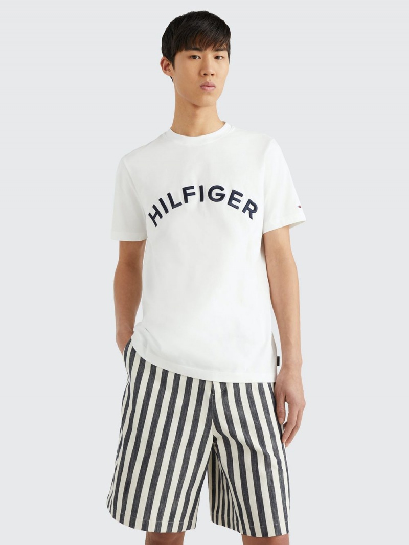 Tommy Hilfiger Logo Embroidery T-shirt Herr Vita | 417-YDKHBG