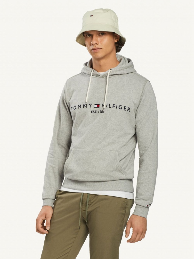 Tommy Hilfiger Logo Hoodie Herr Grå | 801-PNSMHR