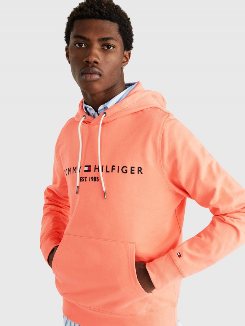 Tommy Hilfiger Logo Hoodie Herr Korall | 879-MPUVZD