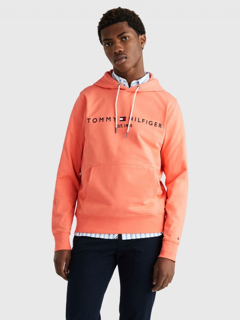 Tommy Hilfiger Logo Hoodie Herr Korall | 879-MPUVZD