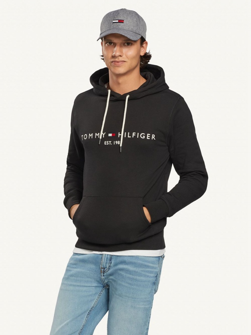 Tommy Hilfiger Logo Hoodie Herr Svarta | 463-XVOHBM