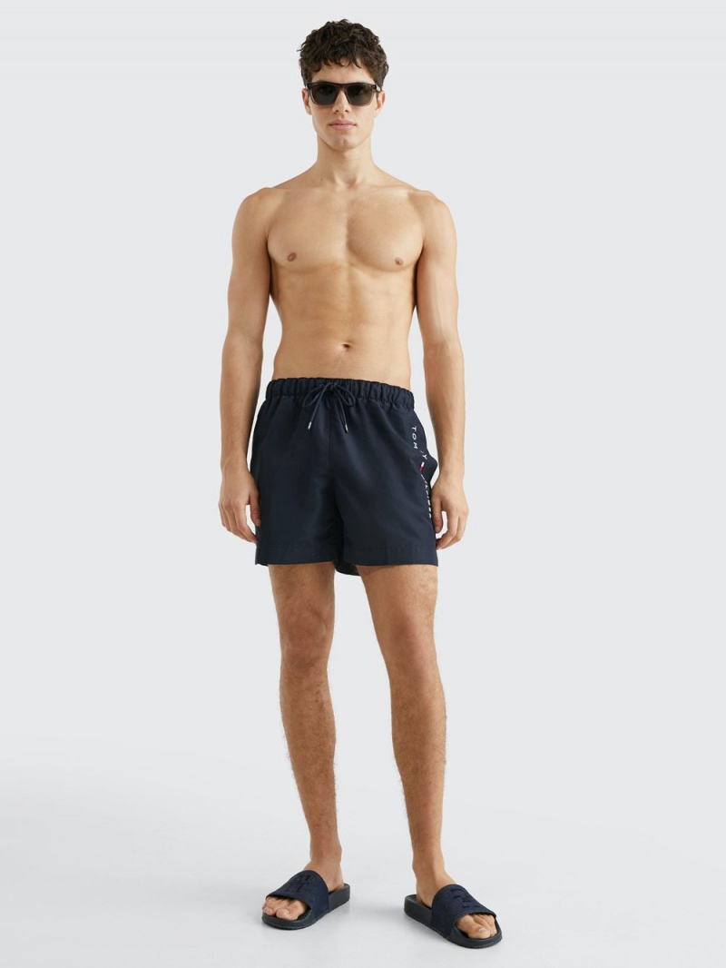 Tommy Hilfiger Logo Mid Length Badshorts Herr Marinblå | 106-CFPGLB