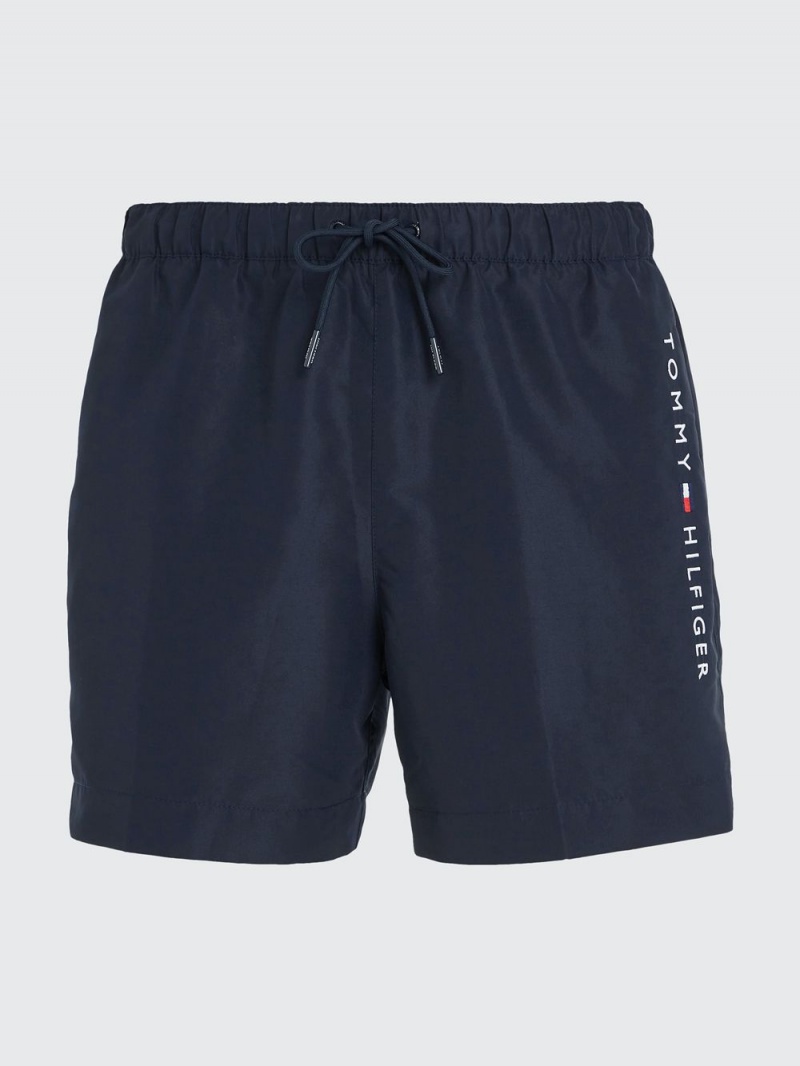 Tommy Hilfiger Logo Mid Length Badshorts Herr Marinblå | 106-CFPGLB