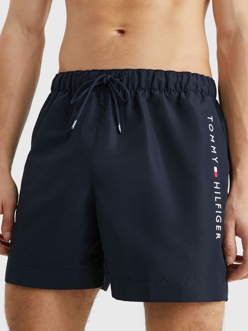 Tommy Hilfiger Logo Mid Length Badshorts Herr Marinblå | 106-CFPGLB