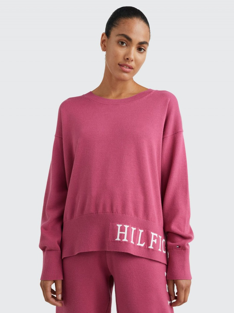 Tommy Hilfiger Logo Organic Bomull Jumpers Dam Rosa | 814-BYVFTD