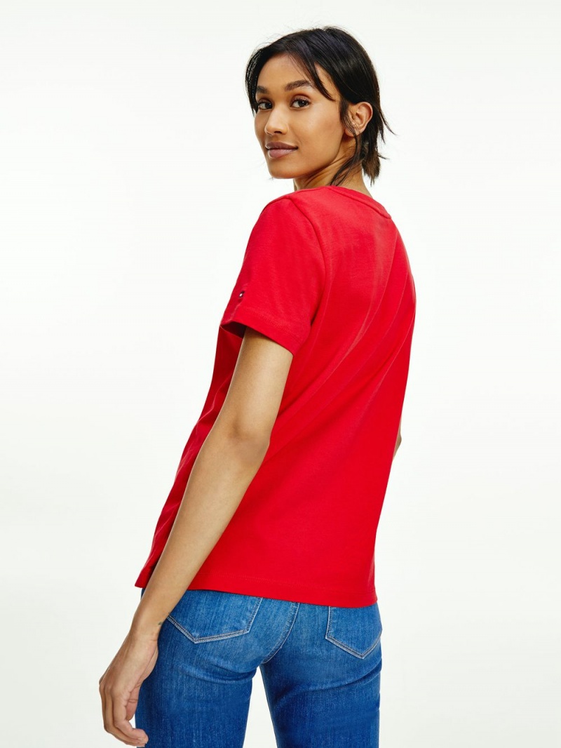 Tommy Hilfiger Logo Regular Fit T-shirt Dam Röda | 675-SGOJNB