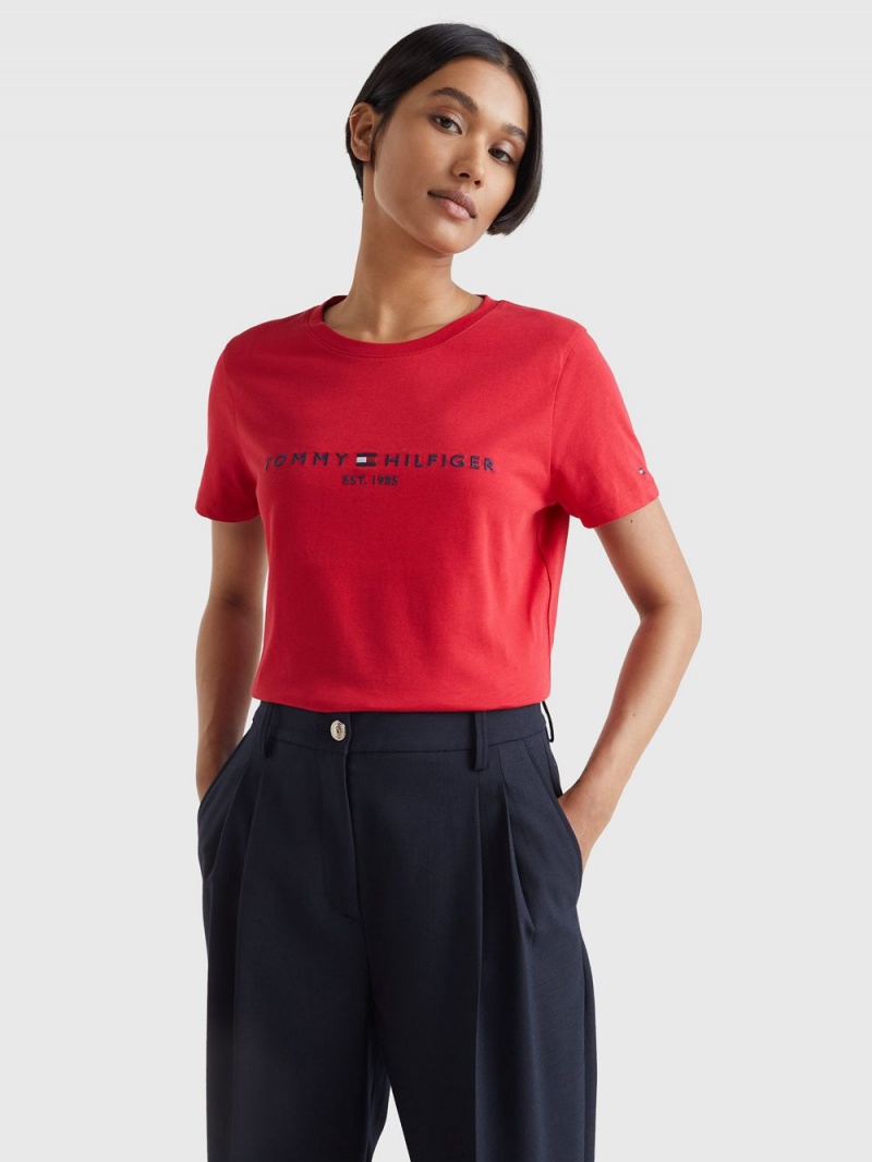 Tommy Hilfiger Logo Regular Fit T-shirt Dam Röda | 675-SGOJNB