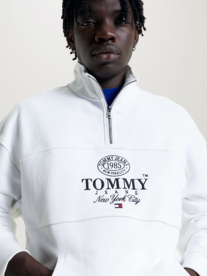 Tommy Hilfiger Logo Relaxed Fit Half-Zip Tröjor Herr Vita | 635-KSXVZH