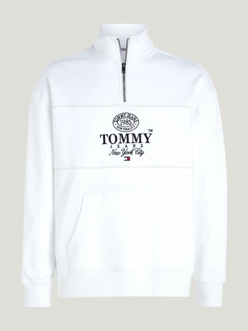 Tommy Hilfiger Logo Relaxed Fit Half-Zip Tröjor Herr Vita | 635-KSXVZH