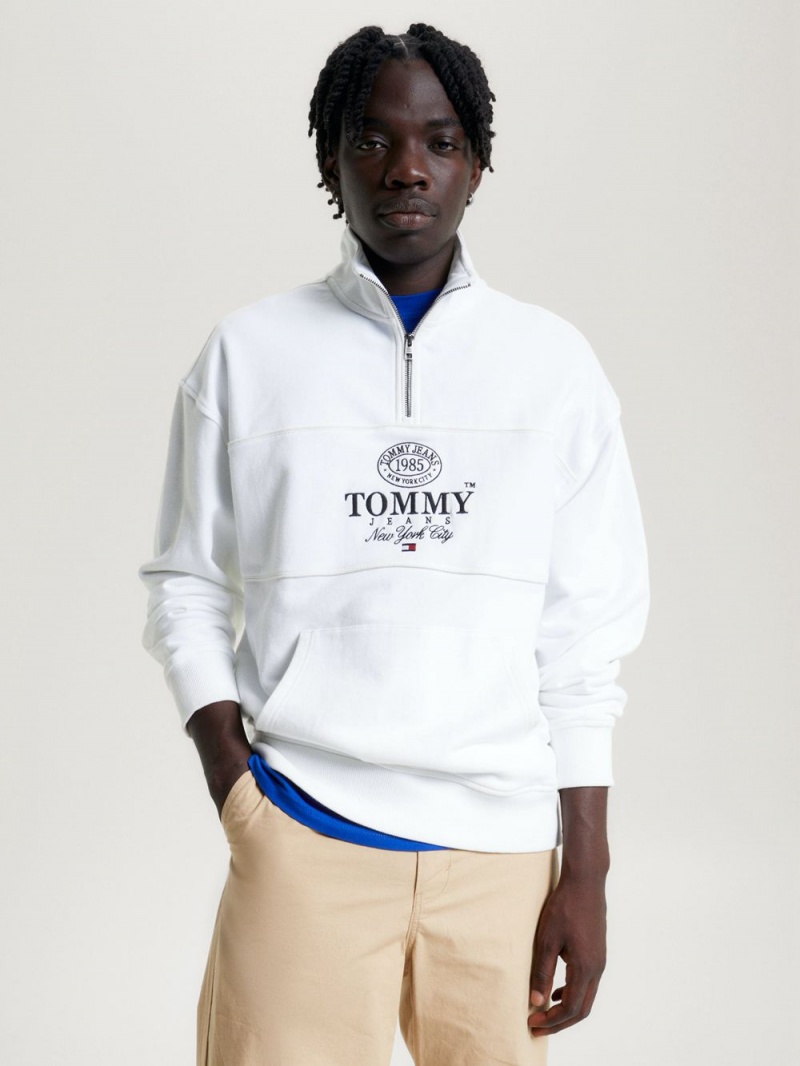 Tommy Hilfiger Logo Relaxed Fit Half-Zip Tröjor Herr Vita | 635-KSXVZH